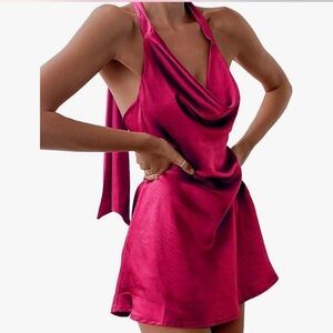 burgundy wine/pink silk dress with open back